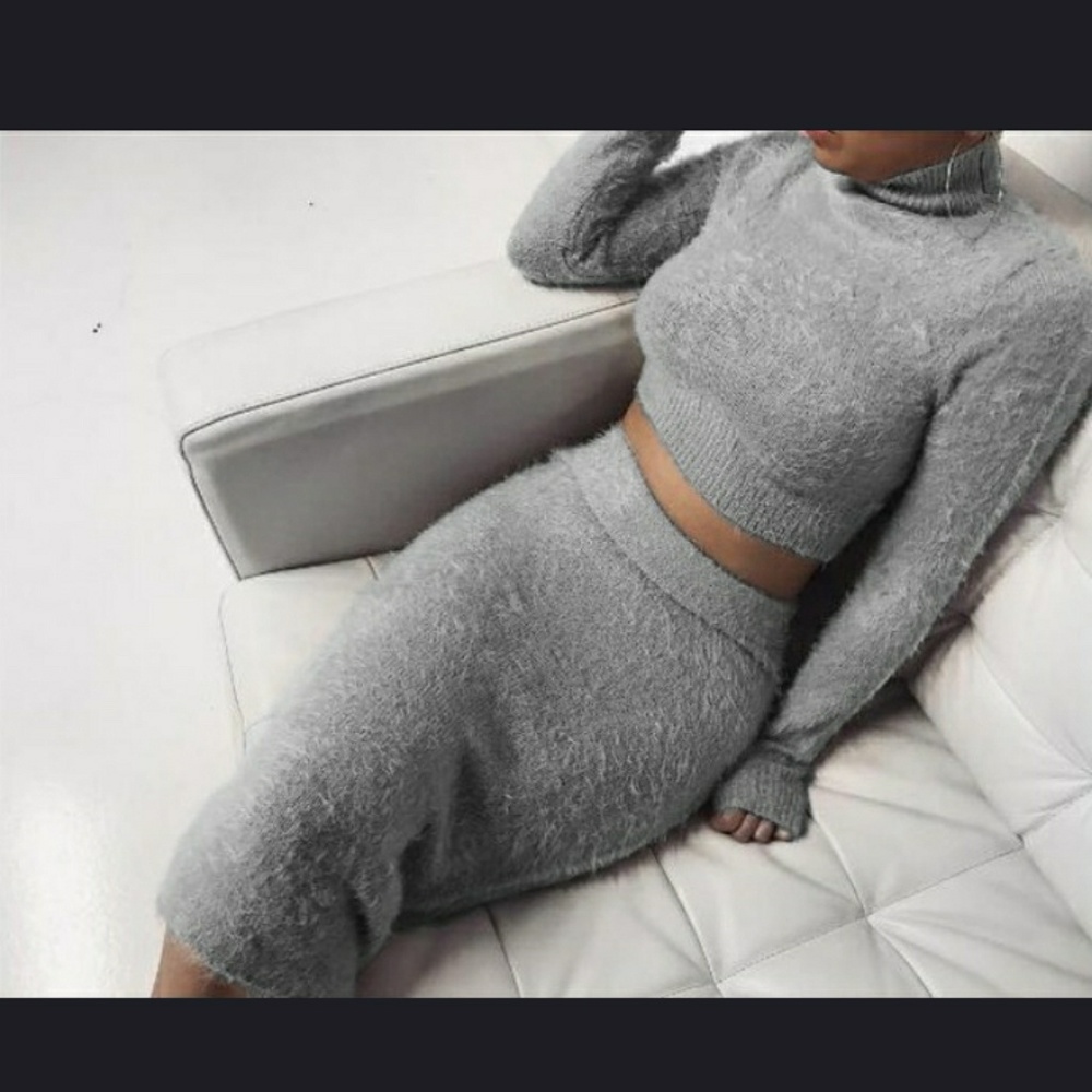 2 piece crop top knee length skirt